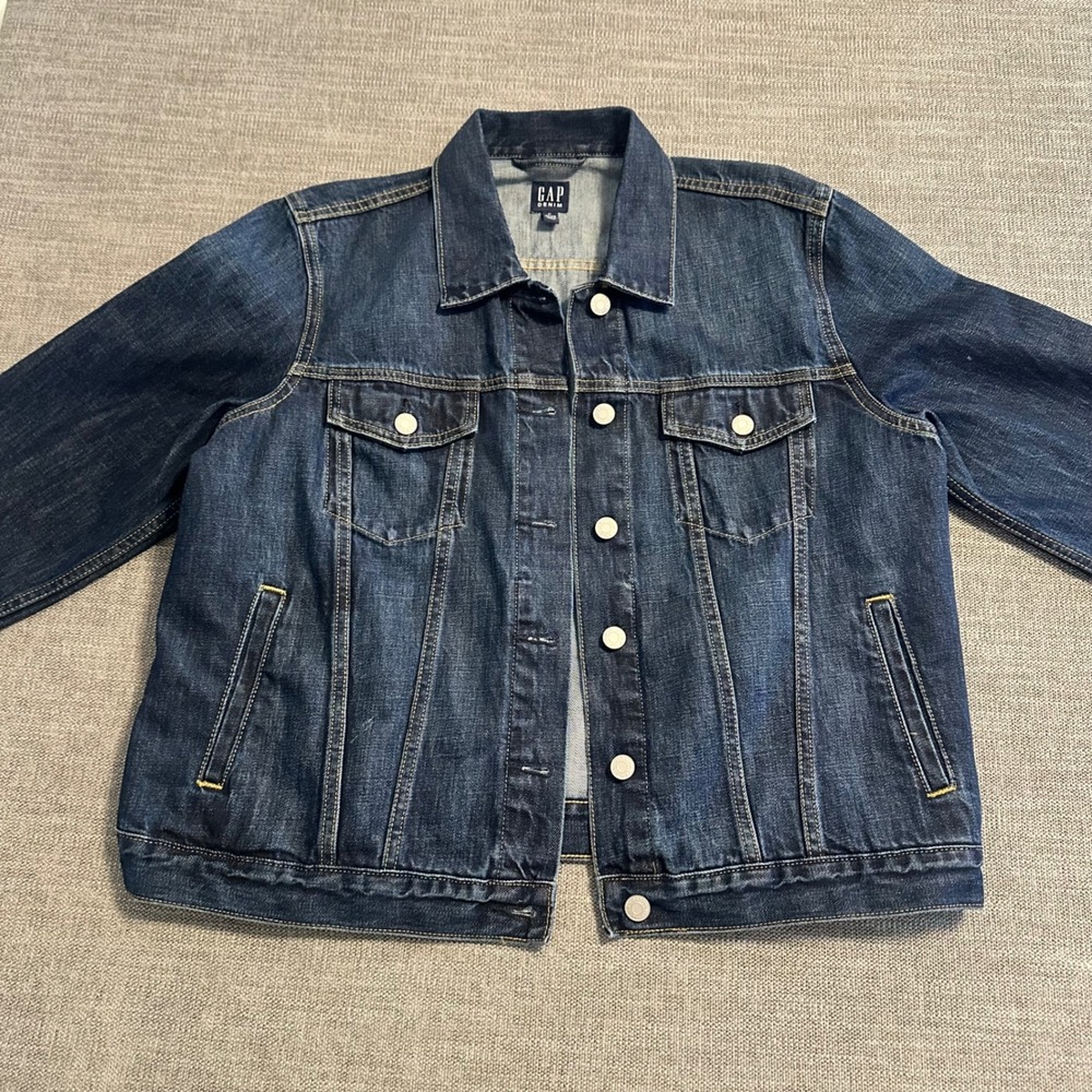 Gap Denim Jacket Womens XL Dark Blue Cotton Trucker Coat 1166